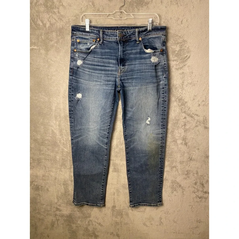 American Eagle Men's Jeans 33x30 Blue Original Straight AirFlex Distressed